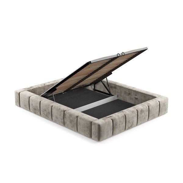 Béžová čalúnená dvojlôžková posteľ s úložným priestorom s roštom 160x200 cm Aruba L – Maison de Rêve-image-4