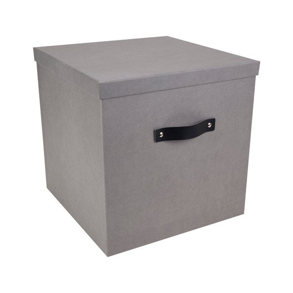 Sivý úložný box na dokumenty s čiernym koženým úchytom Bigso, 31,5 × 31 cm