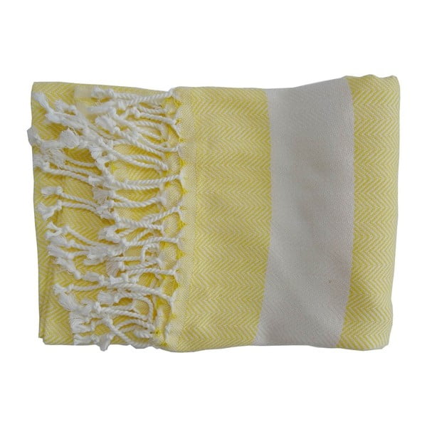 Žltá ručne tkaná osuška z prémiovej bavlny Lidya, 100 × 180 cm