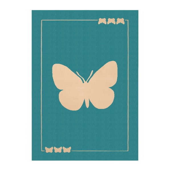 Detský tyrkysový koberec Zala Living Butterfly, 140 × 200 cm