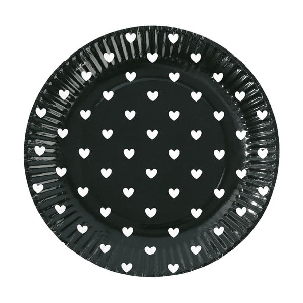 Sada papierových tanierov Black Hearts, 8 ks