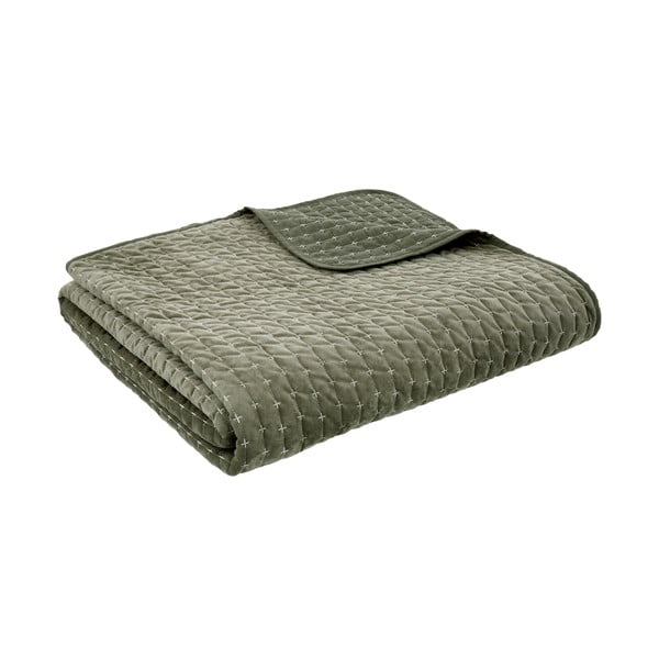 Zelený zamatový prešívaný pléd 240x260 cm Attica Velvet Embroidered – Bianca