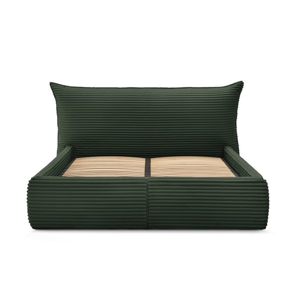 Tmavozelená čalúnená dvojlôžková posteľ s úložným priestorom a roštom 180x200 cm Jade – Bobochic Paris-image-4