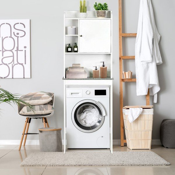 Biela vysoká skrinka nad práčku/WC 58x173 cm Laundry – Tomasucci-image-1
