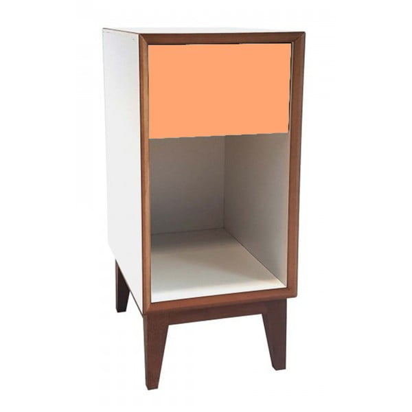 Malý nočný stolík s bielym rámom a oranžovou zásuvkou Ragaba PIX