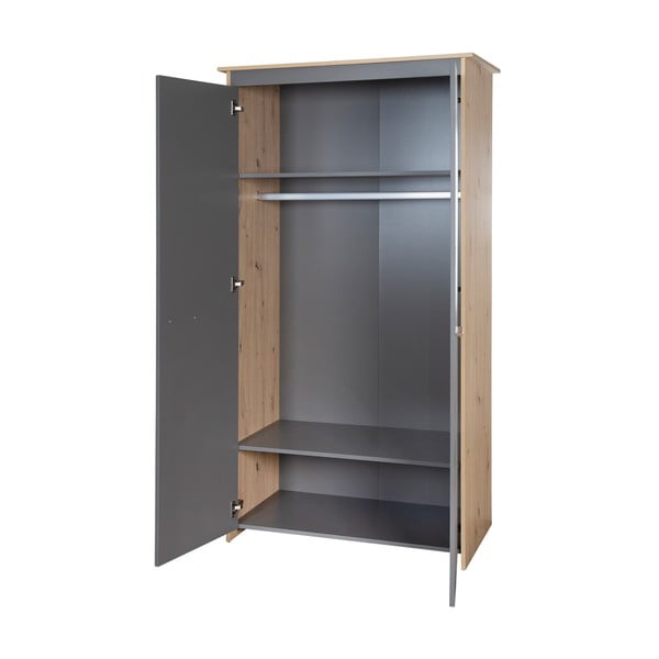 Detská šatníková skriňa v antracitovej a prírodnej farbe v dekore duba 50x190x96 cm Anna – Roba-image-3