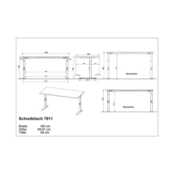 Polohovací pracovný stôl s doskou v dubovom dekore 80x160 cm Downey – Germania-image-3
