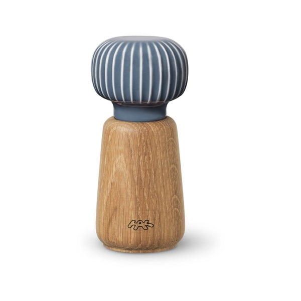 Mlynček z dubového dreva na korenie s antracitovým detailom z porcelánu Kähler Design Hammershoi, výška 13 cm