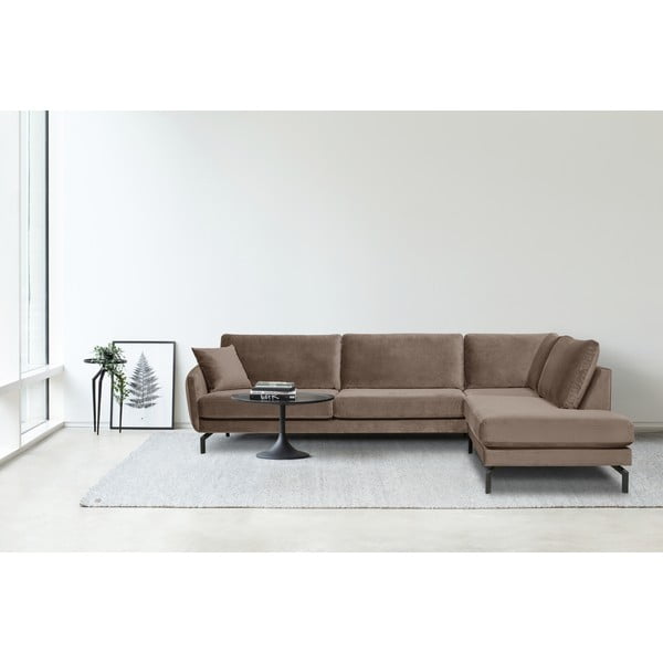 Hnedobéžová zamatová rohová pohovka (pravý roh) Magic - Scandic-image-1