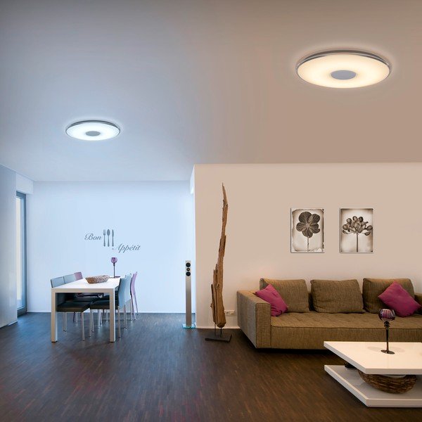Biele guľaté stropné LED svietidlo na diaľkové ovládanie Trio Tokyo, priemer 60 cm-image-1