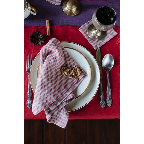 Podtácky v červeno-prírodnej farbe v súprave 4 ks – Linen Tales-image-1