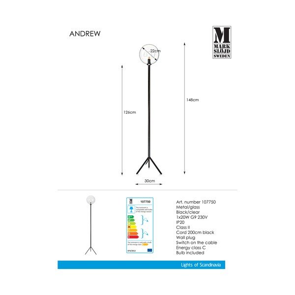 Čierna stojacia lampa Markslöjd Andrew Floor Black-image-2