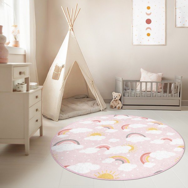 Ružový prateľný detský koberec ø150 cm Rainbow World – Mila Home-image-4