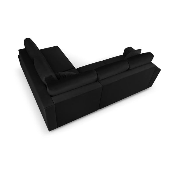 Čierna zamatová rozkladacia/s úložným priestorom rohová pohovka (pravý roh/do L) Kyoto – Cosmopolitan Design-image-4