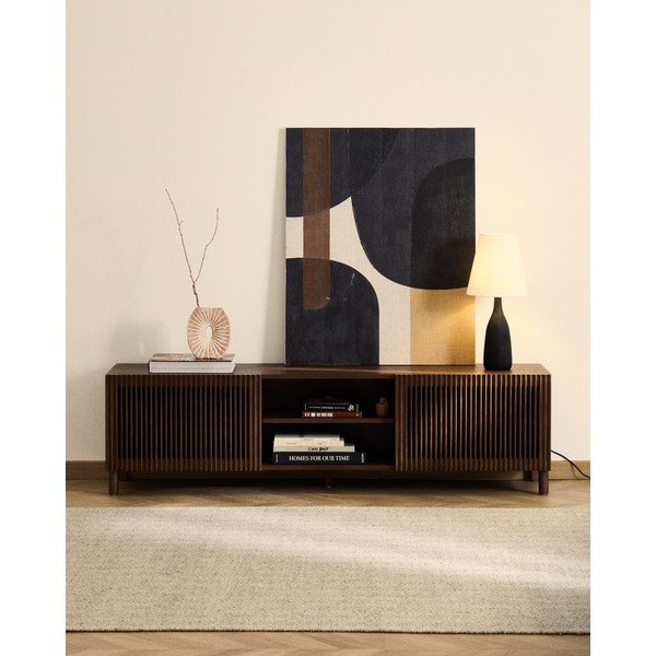 Tmavohnedý TV stolík v dekore orecha 180x49,5x42,5 cm Beyla – Kave Home-image-1