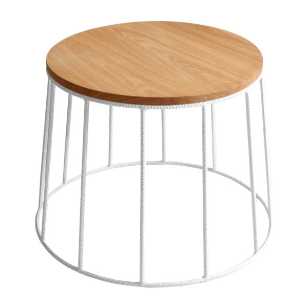 Konferenčný stolík s bielou konštrukciou s doskou v dekore dubového dreva Custom Form Memo, ⌀ 50 cm