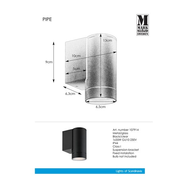 Nástenné vonkajšie svietidlo (výška 13 cm) Pipe - Markslöjd-image-2