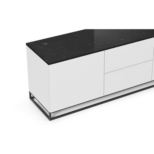 Biely TV stolík s tmavou doskou v mramorovom dekore s čiernymi nohami TemaHome Join, 180 x 65 cm-image-1