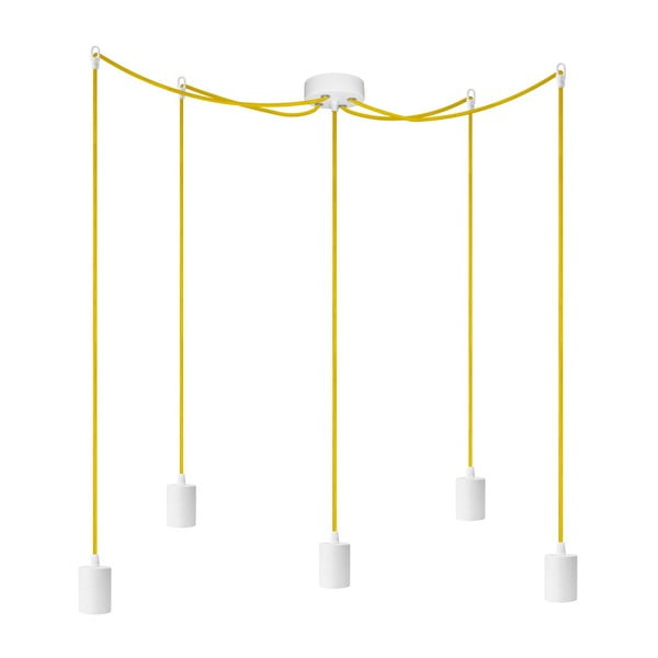 Biele závesné svietidlo s 5 žltými káblami a bielymi objímkami Bulb Attack Cero