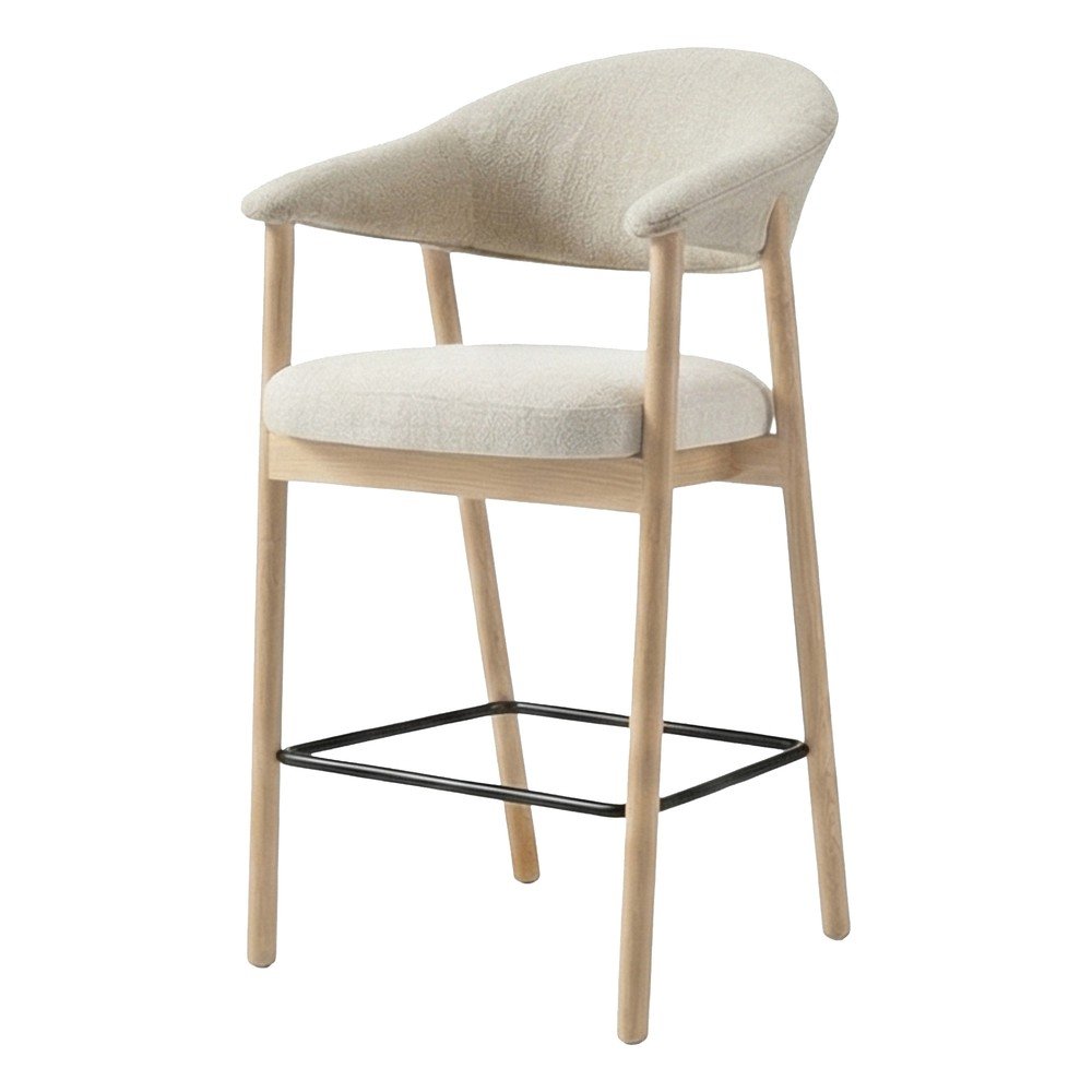 E-shop Krémovobiela/v prírodnej farbe čalúnená barová stolička s podrúčkami (výška sedadla 67 cm) Elk – Unique Furniture