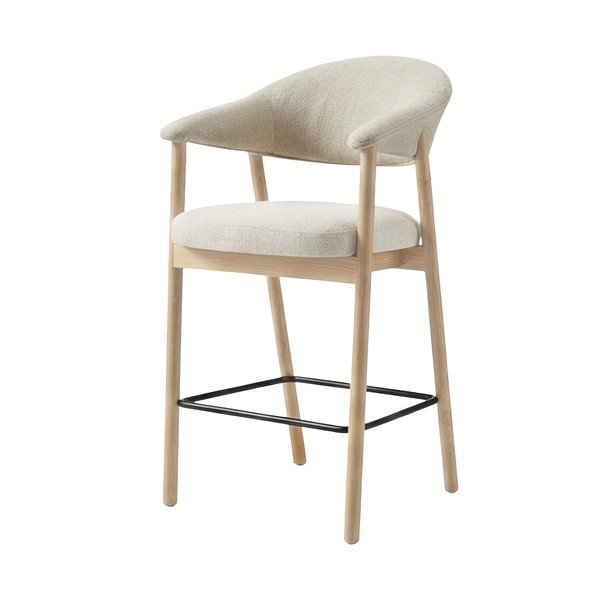 Krémovobiela/v prírodnej farbe čalúnená barová stolička s podrúčkami (výška sedadla 67 cm) Elk – Unique Furniture