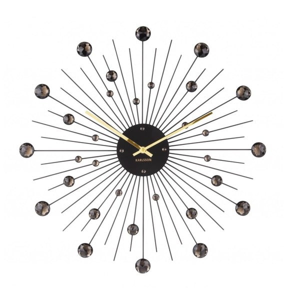 Nástenné hodiny z krištáľov čiernej farby Karlsson Sunburst