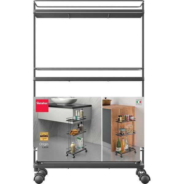 Matne čierny oceľový pojazdný regál 38x62x16 cm Lava – Metaltex-image-4