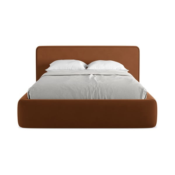 Čalúnená dvojlôžková posteľ v terakotovej farbe s úložným priestorom s roštom 140x200 cm Kiana – Makamii-image-4