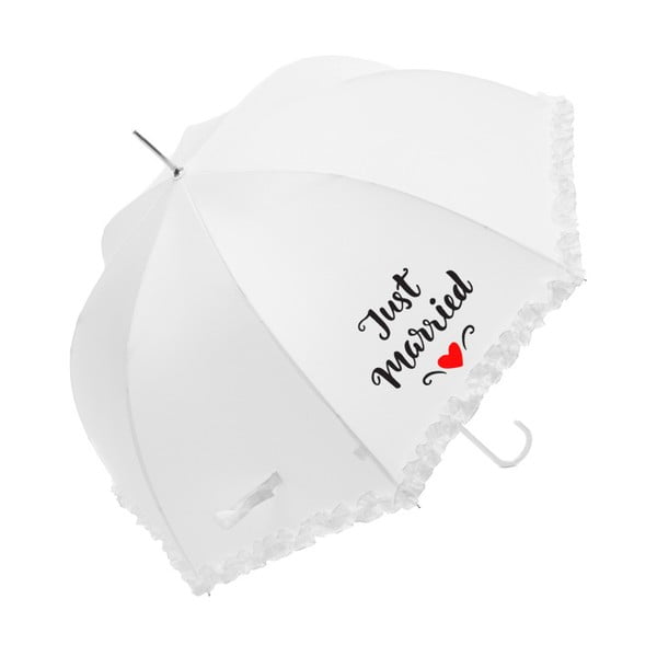 Biely svadobný dáždnik Just Married, ⌀ 90 cm