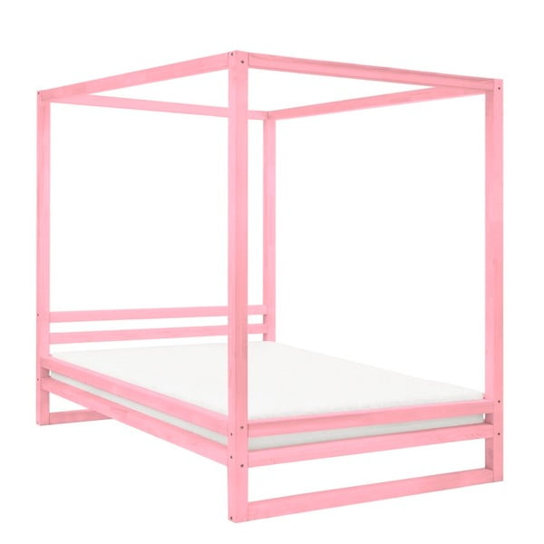 Ružová drevená dvojlôžková posteľ Benlemi Baldee, 200 × 200 cm