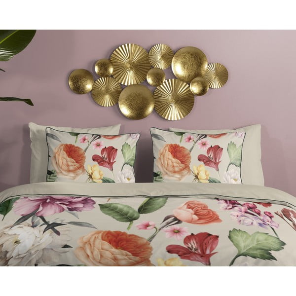 Béžové obliečky na dvojlôžko/predĺžené z bavlneného saténu 200x220 cm Fiori – Descanso-image-2