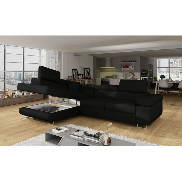 Čierna rozkladacia/s úložným priestorom rohová pohovka (ľavý roh/do L) Anton – ELTAP-image-4