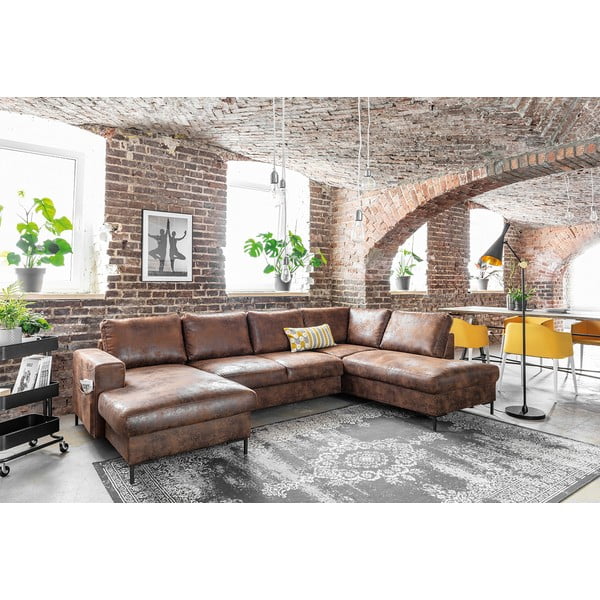 Hnedá rozkladacia pohovka do "U" z imitácie kože Miuform Lofty Lilly Vintage, pravý roh-image-3