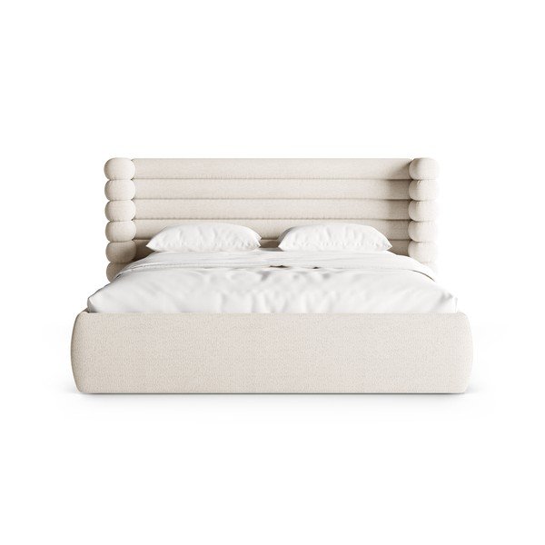 Béžová čalúnená dvojlôžková posteľ s úložným priestorom s roštom 200x200 cm Mount – Micadoni -image-4