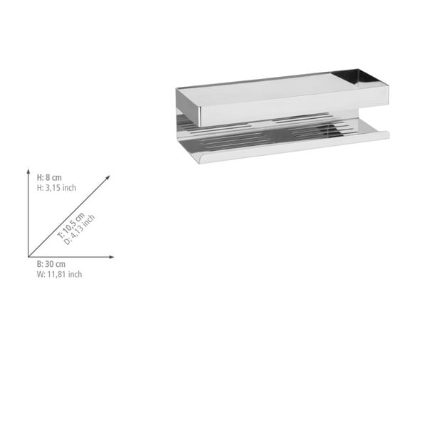 Samodržiaca kúpeľňová polička z nehrdzavejúcej ocele v lesklo striebornej farbe Genova – Wenko-image-2