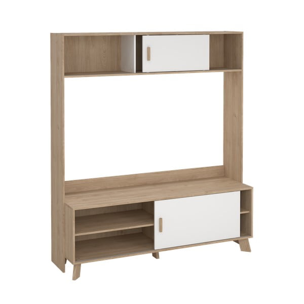 Biela/v prírodnej farbe TV zostava v dekore duba 159x181x48 cm Ikast – Tvilum-image-4