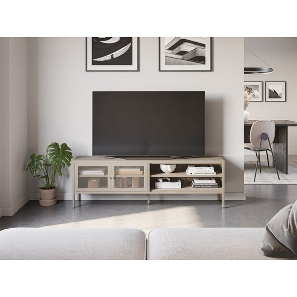 Krémovobiely kovový TV stolík 160x50x35 cm Fayna – Marckeric-image-1