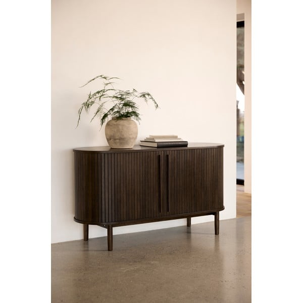 Hnedá komoda v dekore duba s posuvnými dverami 140x76x45 cm Meta – Unique Furniture-image-1