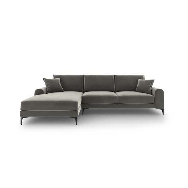 Svetlosivá zamatová rohová pohovka Mazzini Sofas Madara, ľavý roh-image-2