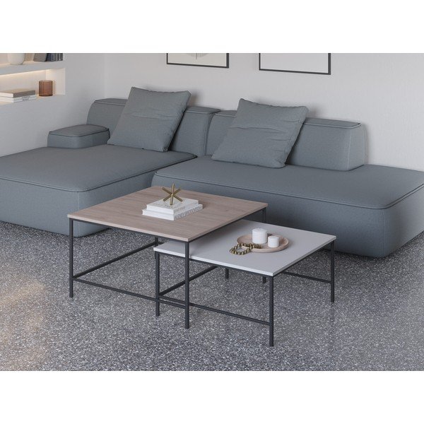 Biele/prírodné konferenčné stolíky s doskou v dubovom dekore v súprave 2 ks 80x80 cm Fiorenza - Marckeric-image-1