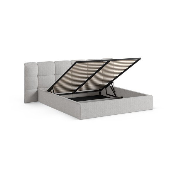 Sivá čalúnená dvojlôžková posteľ s úložným priestorom s roštom 160x200 cm Eric – Micadoni -image-2