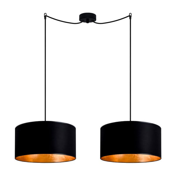 Čierne závesné dvojramenné svietidlo s vnútrom v zlatej farbe Sotto Luce Mika, ⌀ 36 cm