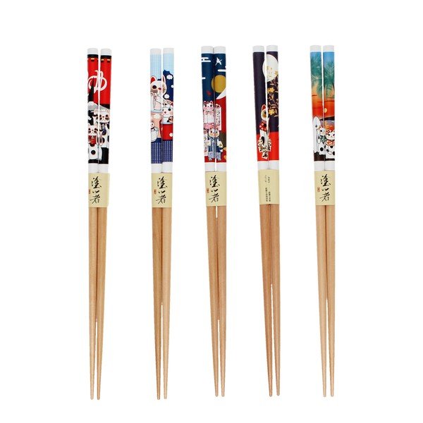 Drevené paličky v súprave 5 ks v prírodnej farbe Beckoning Cats – Rex London