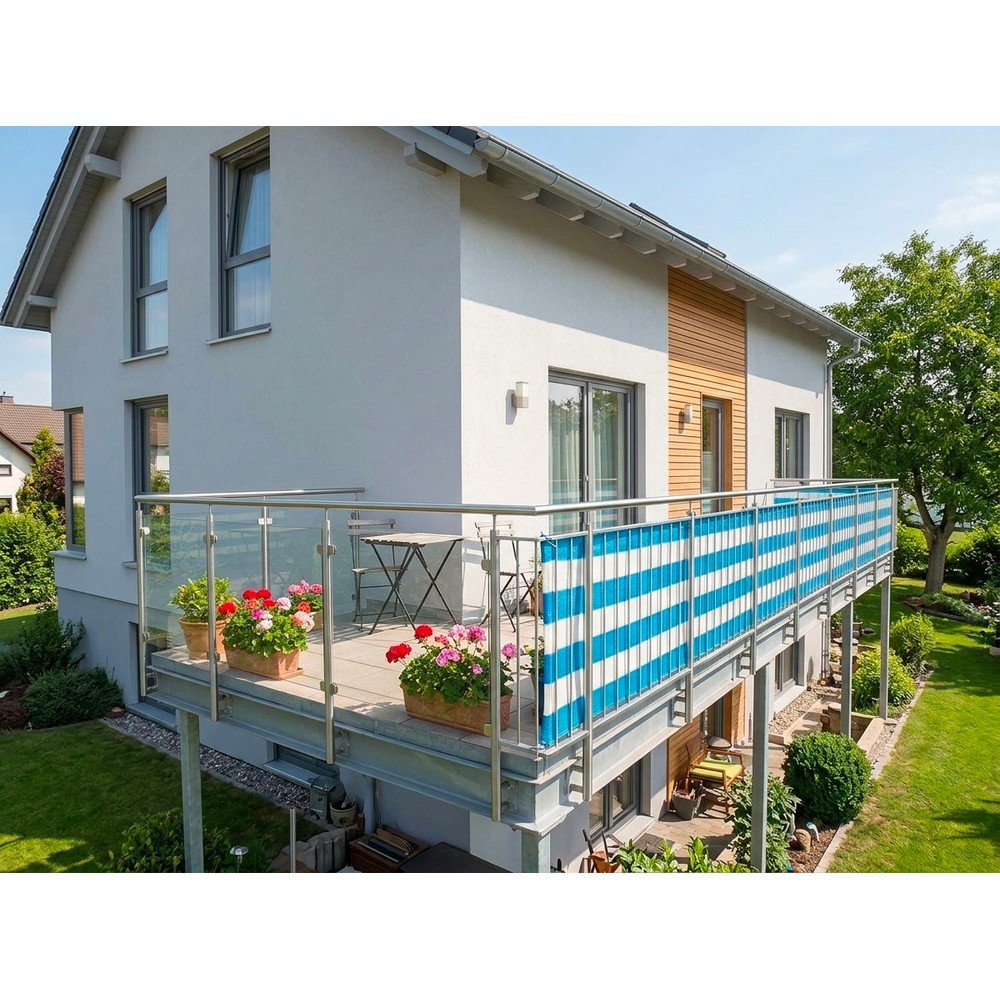 E-shop Bielo-modrá plastová balkónová zástena 500x90 cm – Garden Pleasure