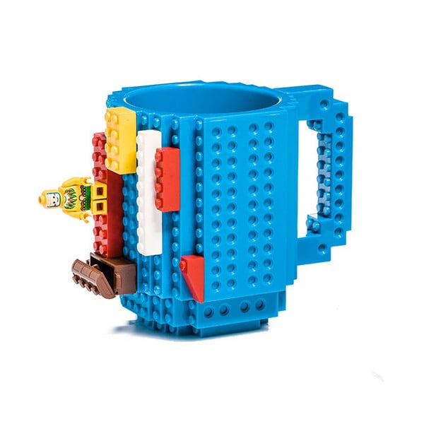 Modrý plastový hrnček s motívom LEGO s kockami Just Mustard, 350 ml