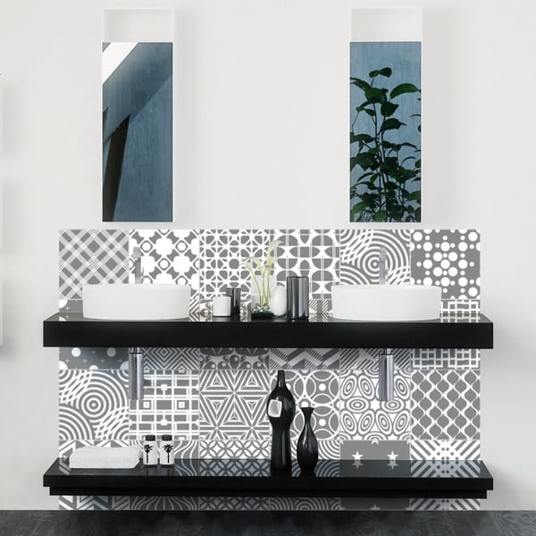 Sada 24 nástenných samolepiek Ambiance Modern Tiles, 10 × 10 cm