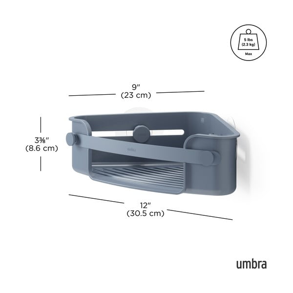 Rohová modrá kúpeľňová polička z recyklovaného plastu bez vŕtania Flex – Umbra-image-4