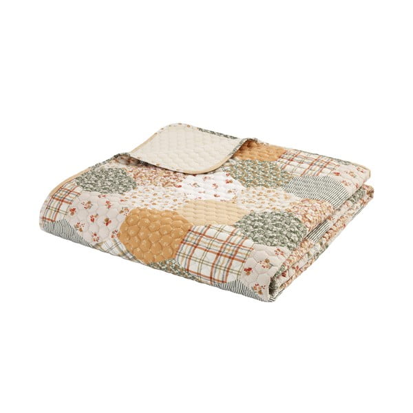 Žlto-béžový prešívaný pléd 220x230 cm Floral Patchwork – Catherine Lansfield-image-2