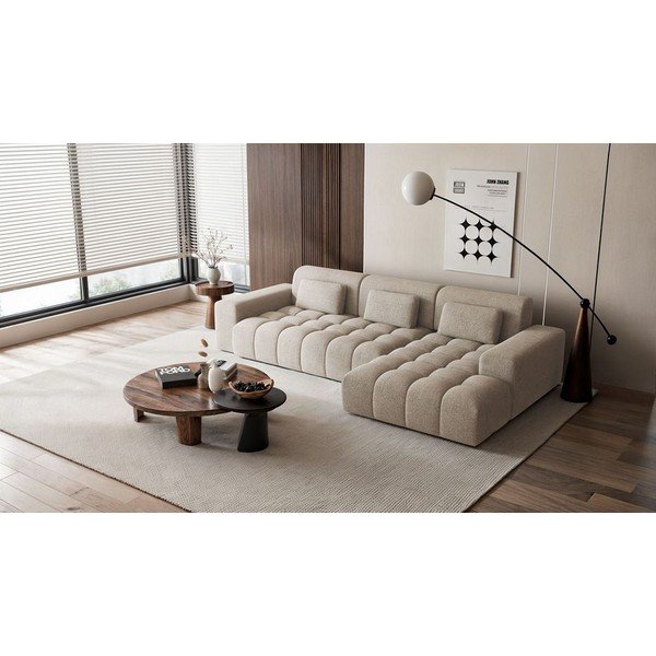 Béžová ženilková rohová pohovka (pravý roh/s leňoškou) Chevi – Ghado-image-1