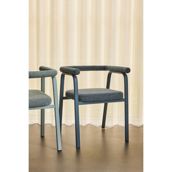 Sivé čalúnené jedálenské kreslá v súprave s podrúčkami 2 ks Ecto – Hübsch-image-1